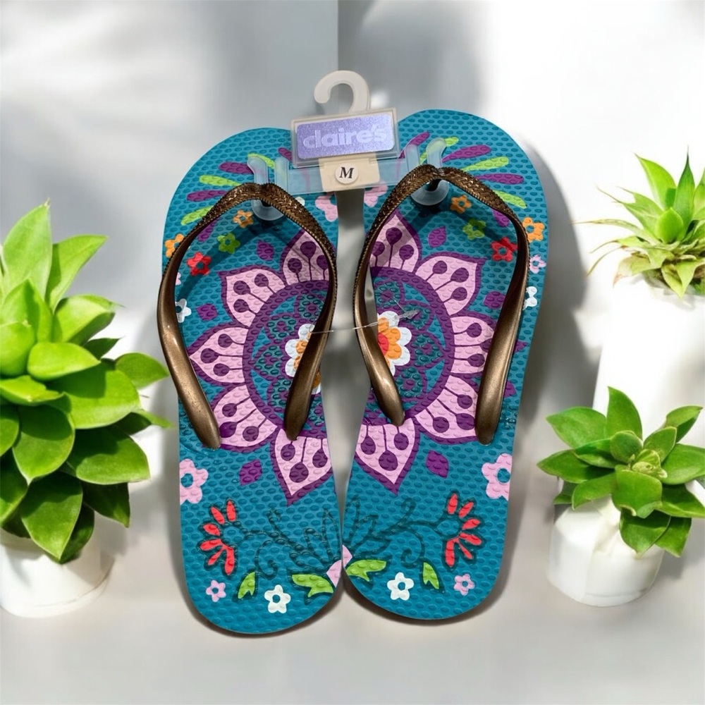 Claire's Blue and Purple Floral Sandals